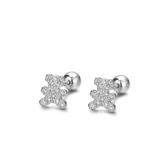 Uniorsj 100% 925 argent Sterling haute qualité mignon dessin animé Mini ours petites boucles d'oreil