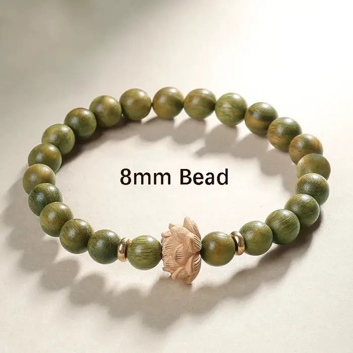 Bracelet de perles en bois de santal unisexe, perles sculptées en bois de pêche et de Lotus, Bracele