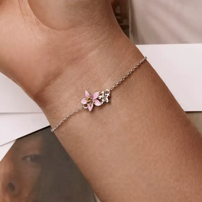 WOSTU 925 argent Sterling Original rose Sakura Bracelet réglable MINI Bracelet chaîne lien ajustemen