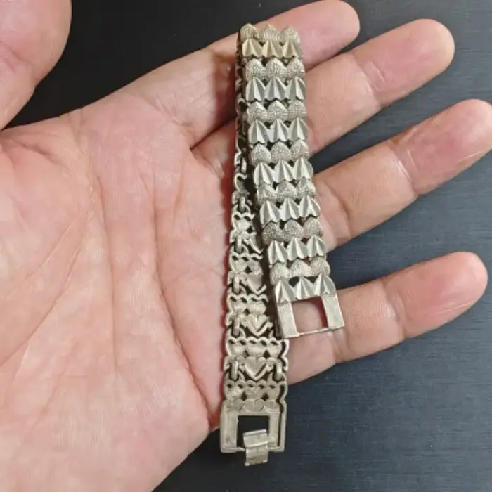 Bracelet en argent massif à maillons en forme de cœur, multi-rangs, pour femme, avec boucle réglable