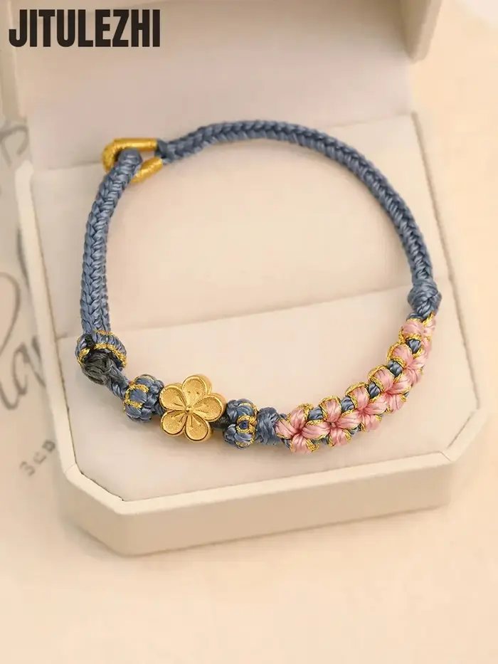 Bracelet en or 18 carats fleur de pêcher perles couleurs Morandi occasion spéciale femme anniversaire mariage demande en mariage fête anniversaire de mariage
