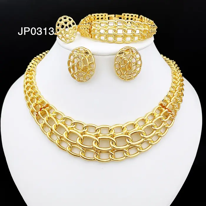 Ensemble de bijoux en or de Dubaï pour femmes, collier amissié, boucles d'oreilles, beau cadeau de f