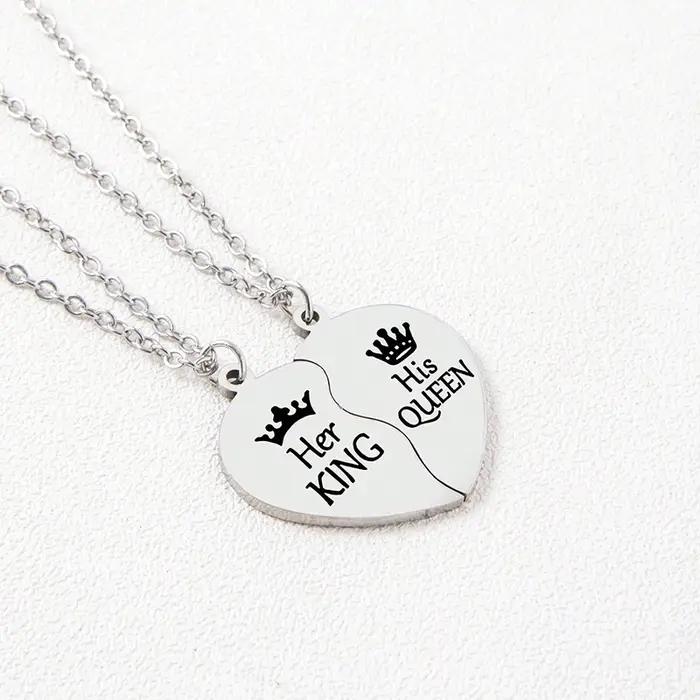 Collier avec pendentif en acier inoxydable, son roi, sa reine, cœur assorti, colliers de Couple, bij