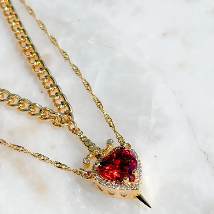 LATS 2 pièces peuvent être assemblés coeur et épée Zircon pendentif collier pour femmes hommes Couple argent plaqué or tour de cou chaîne bijoux