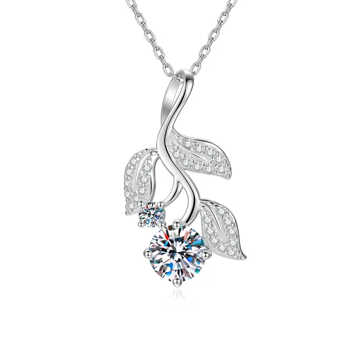 Collier Tulipe en Argent Sterling S925 pour Femme, Pendentif Moissanite Premium, Chaîne Ras du Cou, 