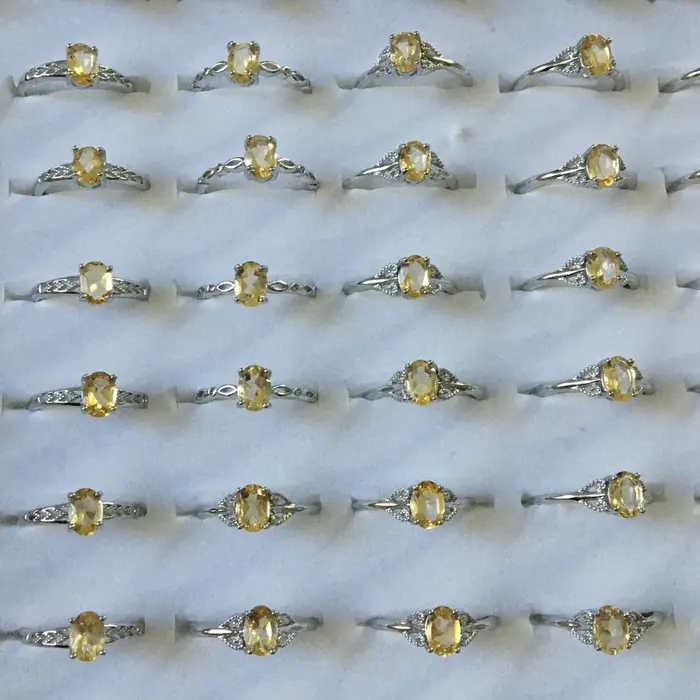 5 anneaux 10 anneaux AKAC environ 5*7mm quartz citrine naturel femmes bague réglable envoyer au hasa