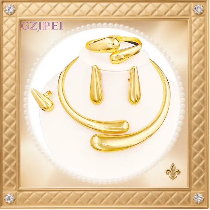 GZJPEI 2025 nouveau ensemble de bijoux exagéré gothique goutte d'eau manchette bracelet anneau Chic 