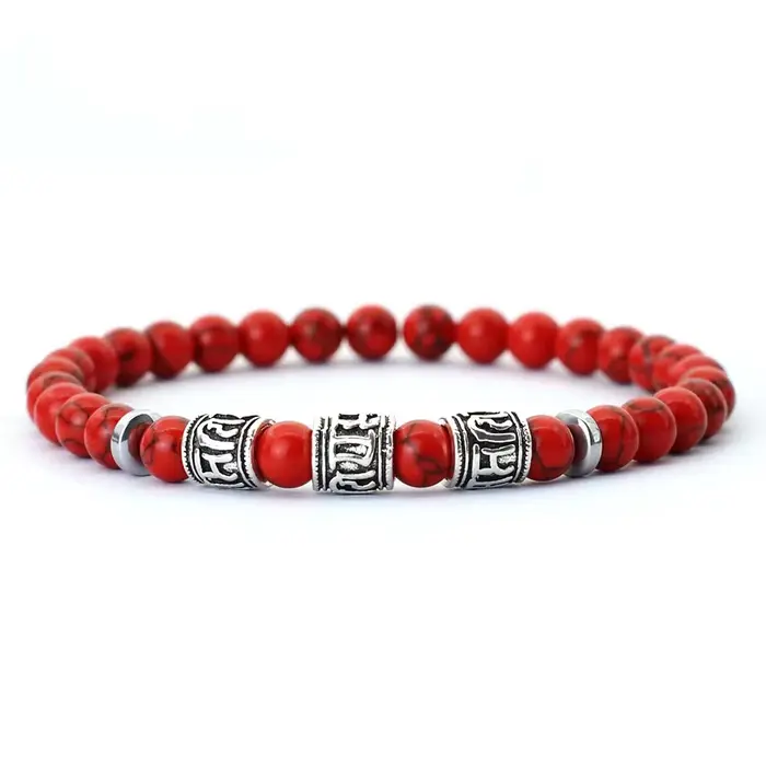 Noter Mantra Bracelet pour hommes 6mm Howlite lave yeux de tigre perles Braslet Viking accessoires Pulseras Para Hombre Tibet Braclet