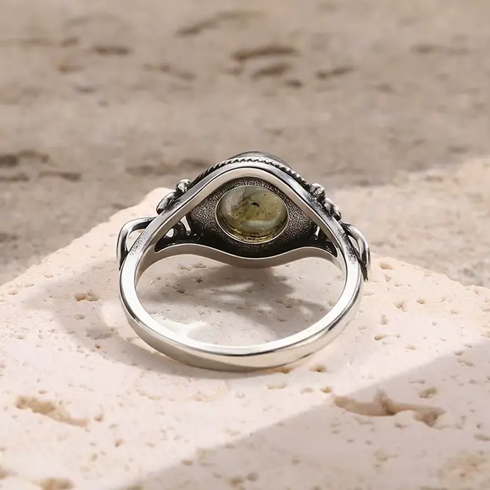 Bague Vintage en argent Sterling 925 avec pierre de Labradorite naturelle