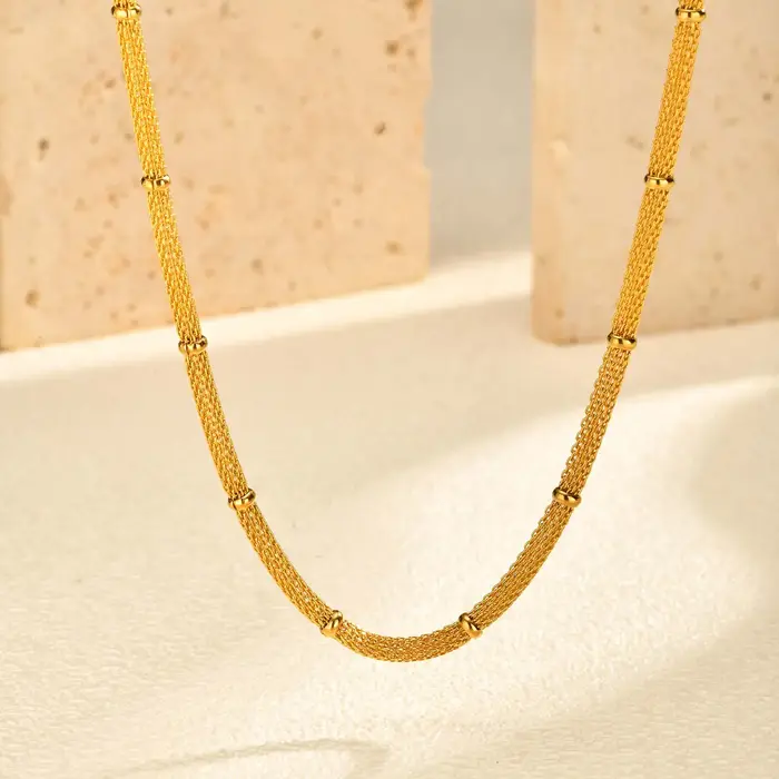 Collier chaîne de perles en maille tendance pour femmes, colliers creux en acier inoxydable plaqué o