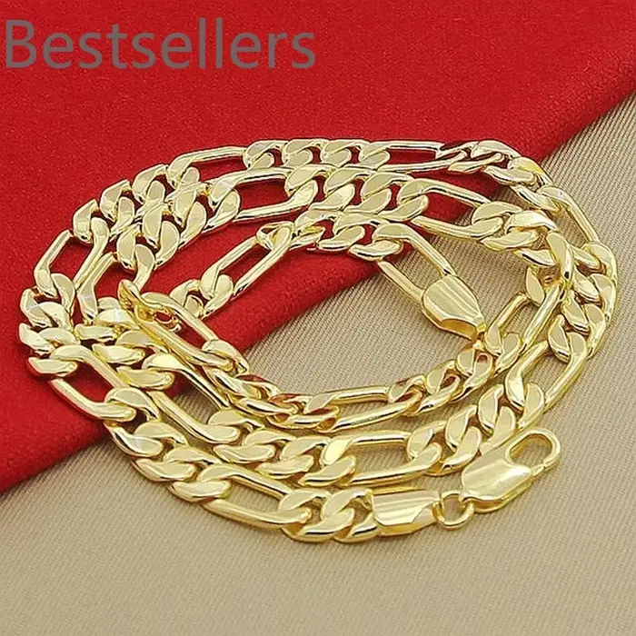 Colliers en or 18 carats de haute qualité, 20 pouces, classiques, 4 mm, collier latéral pour hommes, bijoux de mode, cadeaux, fête de mariage, ne se décolore pas