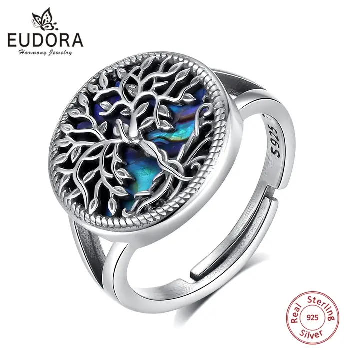Eudora – bague réglable en argent Sterling 925, arbre de vie, pour hommes et femmes, élégante, arbre