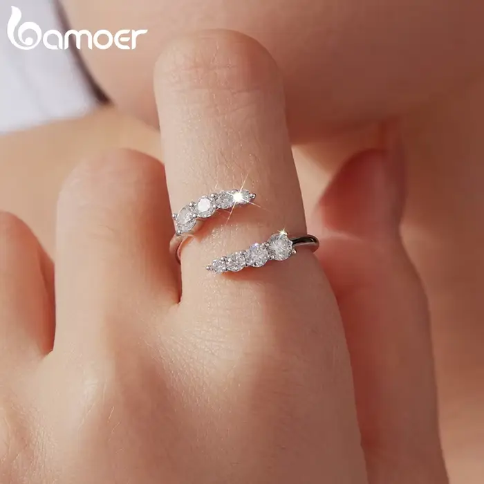 BAMOER – bague ouverte en Moissanite