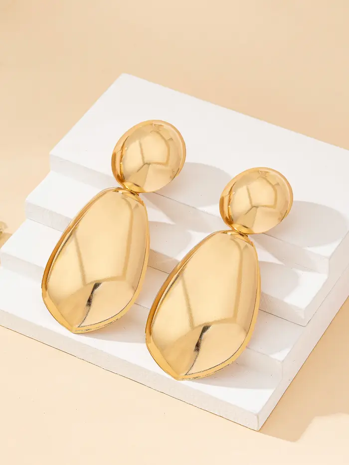 Boucles d'oreilles dorées en forme de goutte d'eau avec double boule sculpturale pour femmes style hip-hop rock occasions spéciales