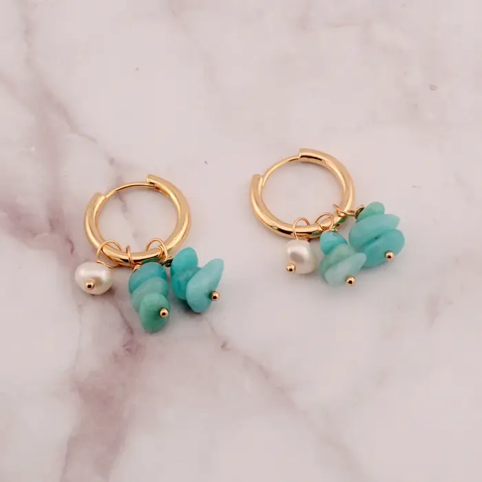 Femmes bohême bijoux de petits cerceaux pendentif boucle d'oreille avec pierre concassée perle bleu 