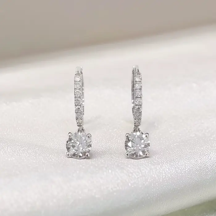 Boucles d'oreilles pendantes en or blanc 18 carats avec diamants ronds cultivés en laboratoire, bijo