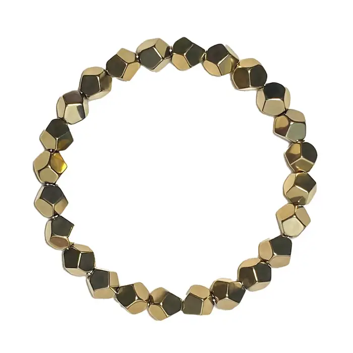 Bracelet en perles de pyrite naturelle facettées élastique pour richesse et chance bijou de guérison énergétique cadeau pour homme femme occasions spéciales