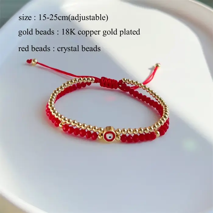 KKBEAD en mode mauvais œil Bracelet bijoux pour femmes 3mm plaqué or perles multicouche Bracelets rouge cristal perlé Pulseras