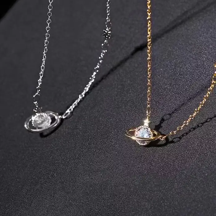 Collier Planète Plaqué Argent 925 pour Femme – Design Minimaliste de Luxe, Style Tendance, Chaîne Cl