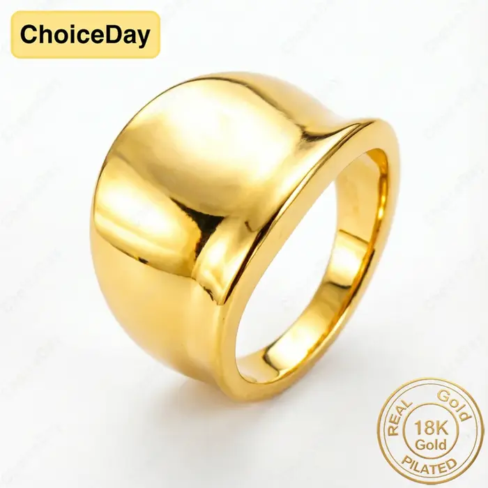 Bague large simple et élégante plaquée or 18 carats - Accessoire de bijouterie élégant pour homme et