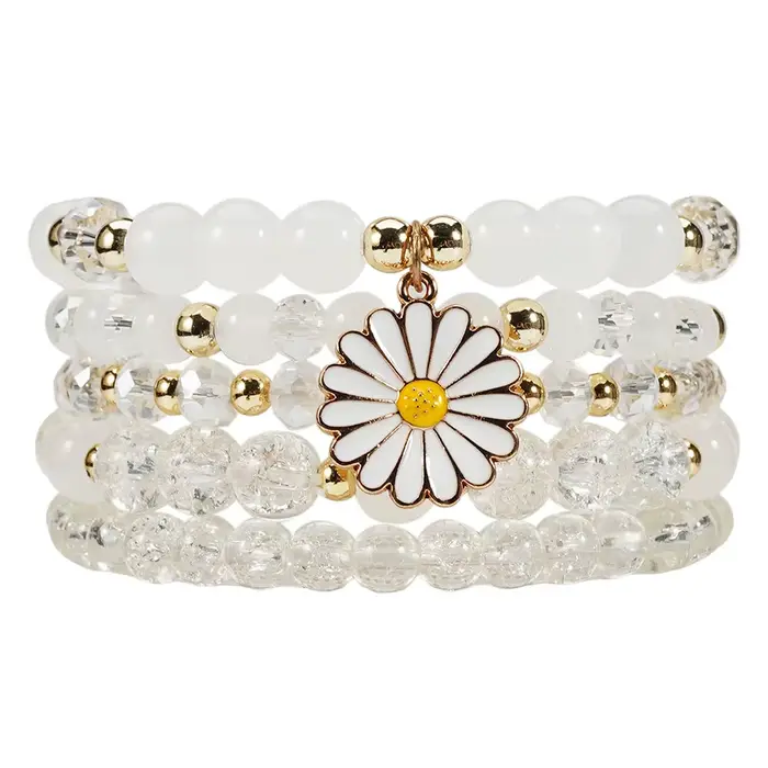 Ensemble de bracelets bohèmes à breloques fleur marguerite et perles de cristal colorées pour femme,