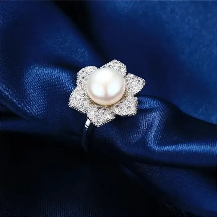 YWYC 100% véritable perle de culture d'eau douce bague mode 925 en argent Sterling fleur Zircon cristal