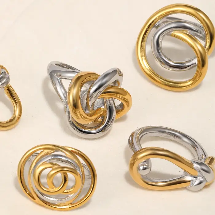 E.B.belle Série Line Knotting Bague à deux tons