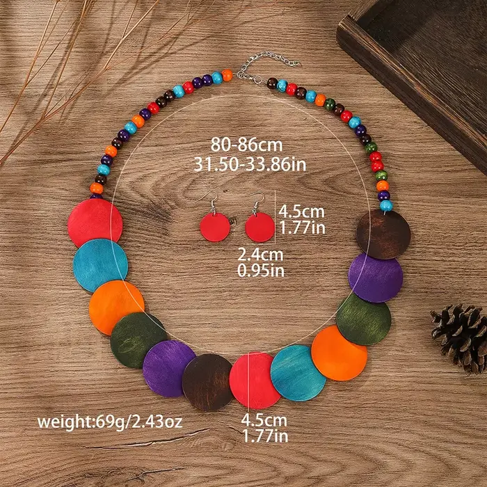 Ensemble de colliers en bois colorés Vintage, robe de soirée de mariage africaine, perles en bois, b
