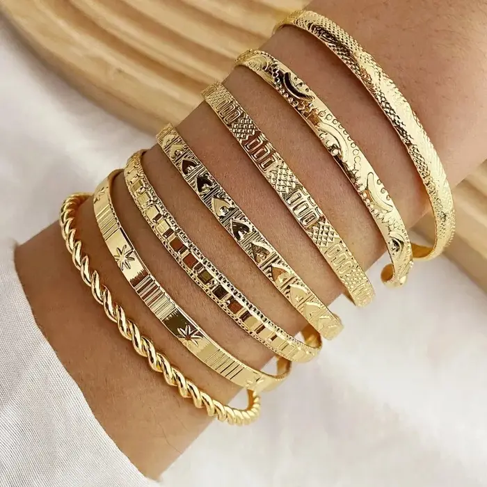 7 bracelets rétro en fil métallique de haute qualité, bracelets ouverts exagérés, bijoux de mode pou