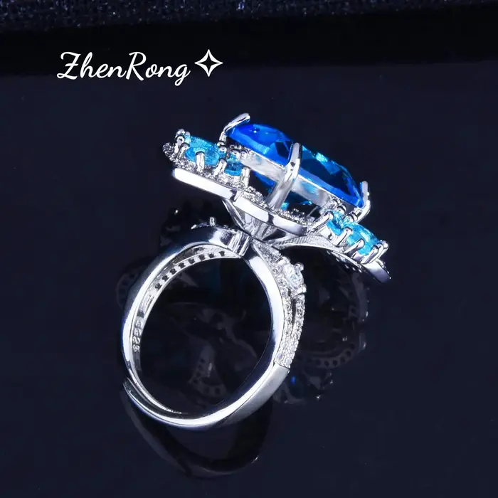 Foydjew Reykjavik esthétique luxe Banquet Simulation aigue-marine ensembles de bijoux mer bleu pierre pendentif colliers boucles d'oreilles bagues