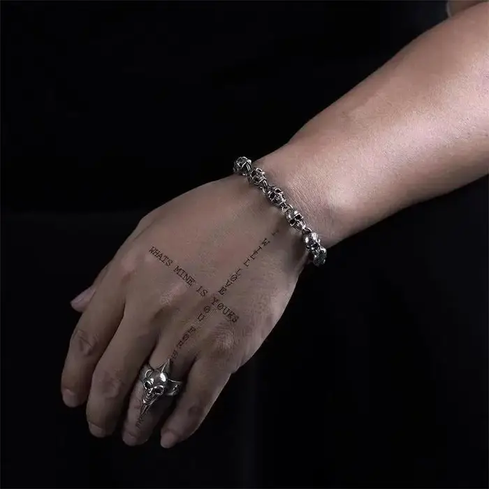 Bracelet de moto en argent S925 style gothique américain fait main vintage punk bijoux squelette pour homme et femme occasions spéciales