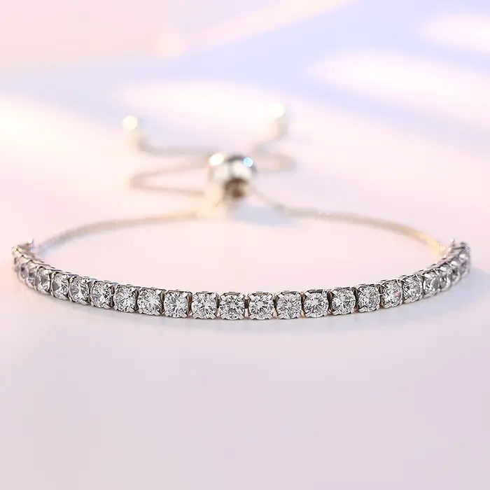 Bracelet en argent sterling 925 élégant avec chaîne de zircon et cristaux pour femme