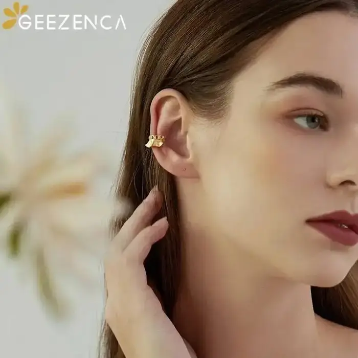 Boucle d'oreille clip à volants en argent S925 pour femme