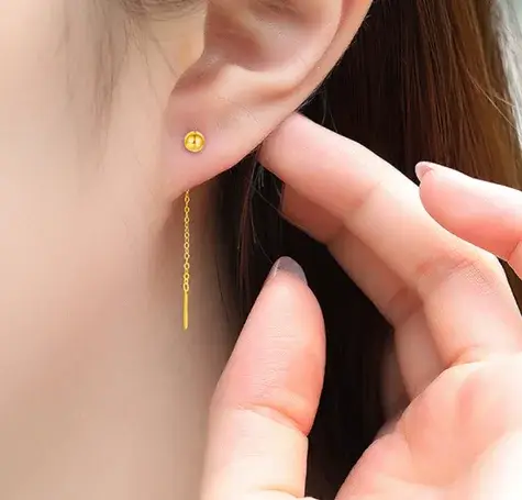 Boucles d'oreilles longues boule en or 18 carats pour femmes