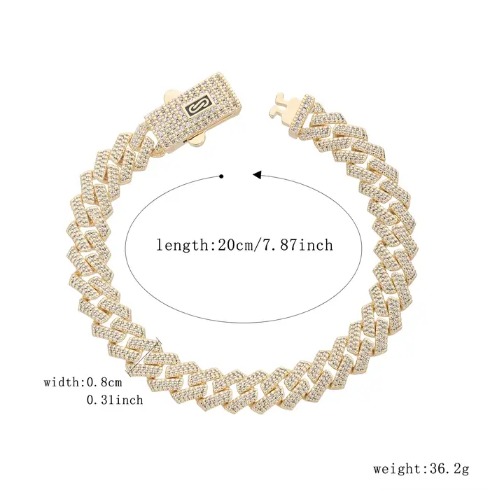 Bracelet plaqué or 14 carats entièrement serti de diamants et de zircone, taille 8N 10N, bijoux de s