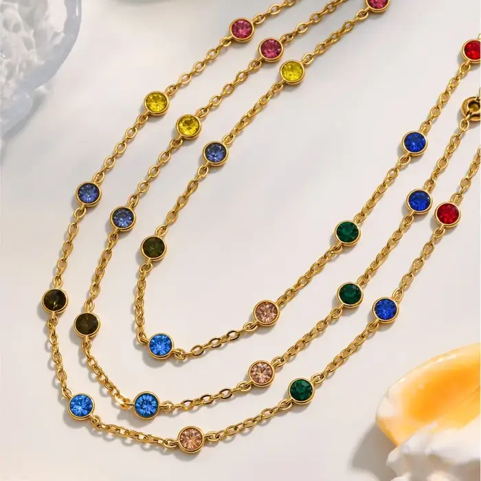 Bracelet de collier de chaîne en acier inoxydable pour femmes plaqué or 18 carats non ternité colliers de Zircon multicolores Bracelets assortis