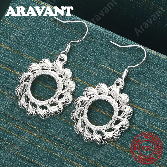 Boucles d'oreilles rondes en argent sterling 925 avec motif gravé pour femmes, accessoires pour les 