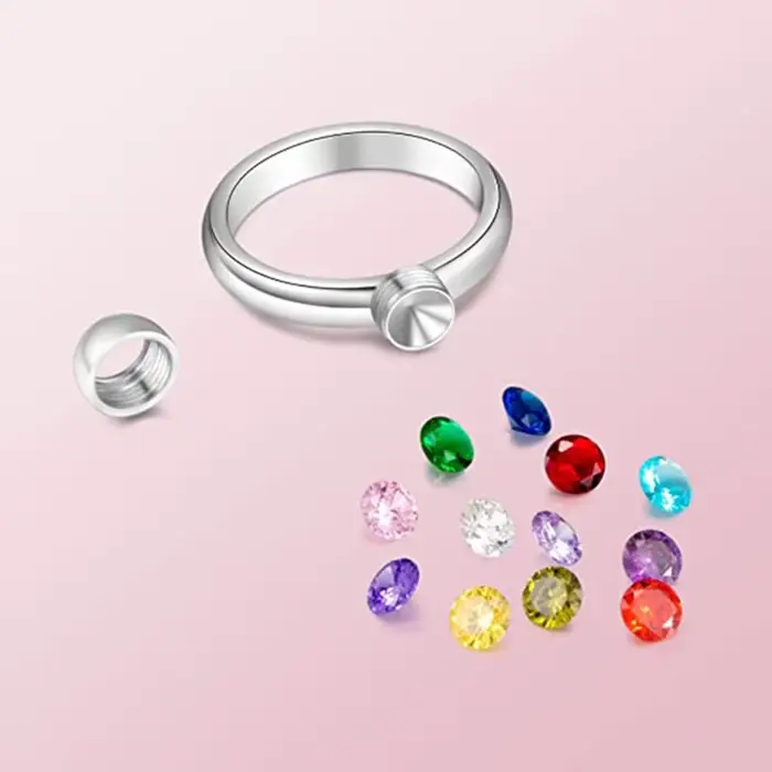 Bague pierre naissance à avec bijoux d'anniversaire remplaçables en Zircon 12 couleurs