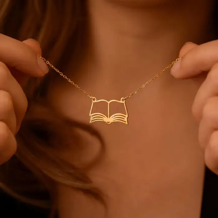 Livres de lecture pendentif collier pour femmes en acier inoxydable ver de bibliothèque étudiant bij
