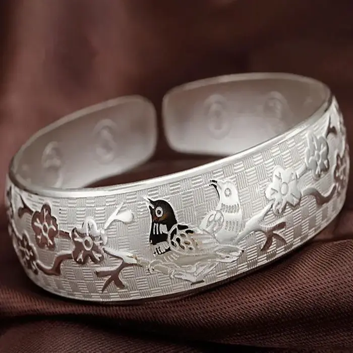 Bracelets ouverts simples en argent sterling 925 pour femmes et filles, bijoux fins pour la famille 