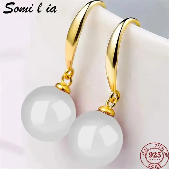 Boucles d'oreilles en jade Hetian pour femmes occasions spéciales engagement plaquées rhodium imitation 925 argent sterling style classique somilia