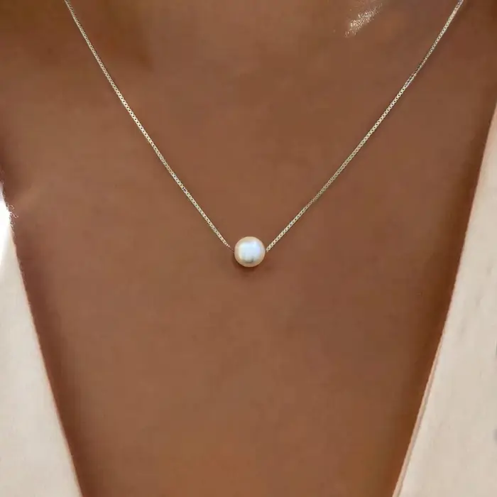Collier avec pendentif en nacre pour femmes, en argent Sterling 925, de luxe, blanc, 6MM, 8MM, 10MM,