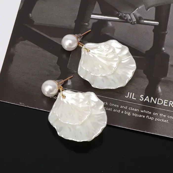Boucles d'Oreilles en Nacre à Double Coquillage Sculpté, Bijoux à Crochet, Vente en Gros