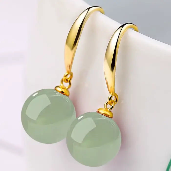 SOMILIA rétro palais vert Hotan Jade boucles d'oreilles pour femmes 12mm pierre naturelle 18k or 925