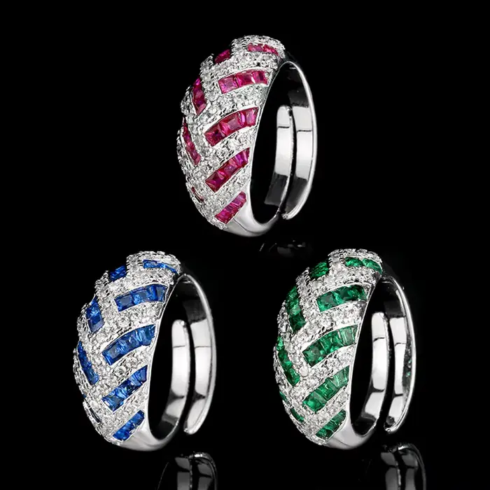 Vinregem Lab créé saphir rubis émeraude gemmes Vintage ouvert anneau réglable pour les femmes cadeau anniversaire bijoux fins en gros