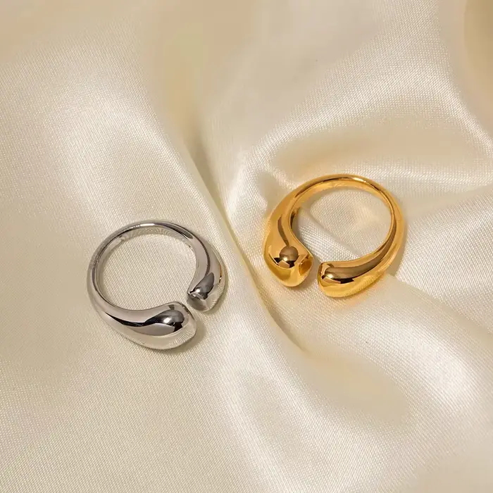 Bague pour femme EManco, taille irrégulière, forme goutte d'eau, lisse, ouverte, style métallique simple, idéale pour les festivals, bijoux fins, expédition en 48 heures