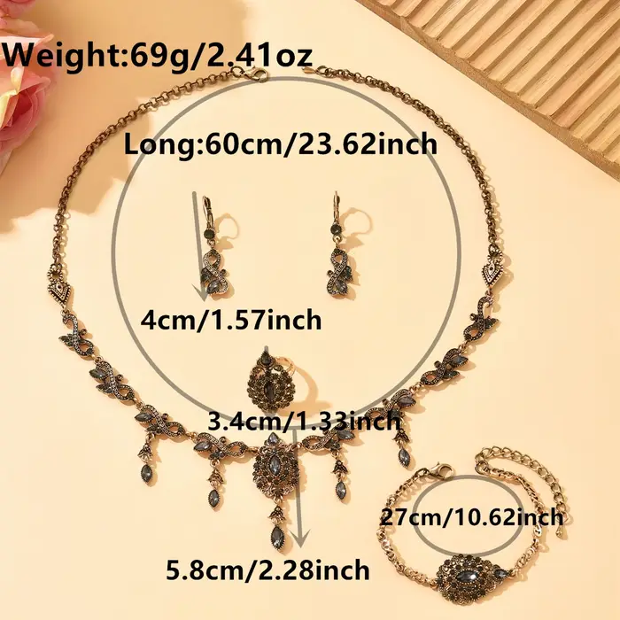 Bijoux de mariage en cristal, ensemble de bijoux en Bronze arabe, cadeau de mariée, mode algérienne, collier, boucles d'oreilles, Bracelet, bague