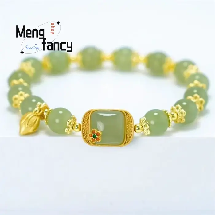 Bracelet en Jade Hetian naturel, carré, sucre, Lotus, exquis, élégant, rétro, Style chinois, Sexy, p