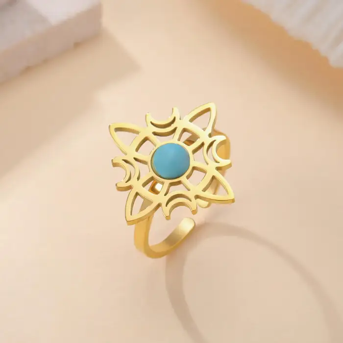 Anneau ouvert de noeud de sorcière en acier inoxydable plaqué or 18 carats pour femme occasions spéciales mariage cérémonies festives