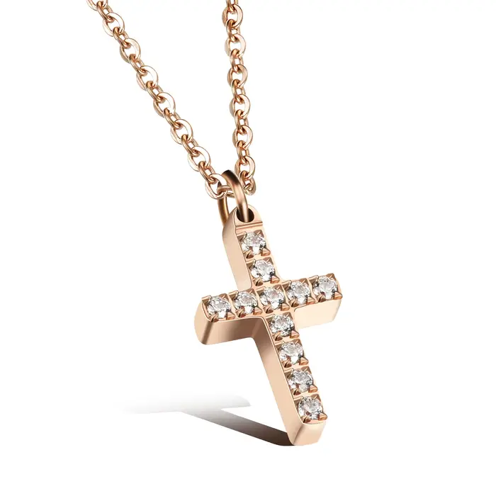 Lokaer Simple rétro croix unisexe pendentif collier classique en acier inoxydable 316L avec zircon c
